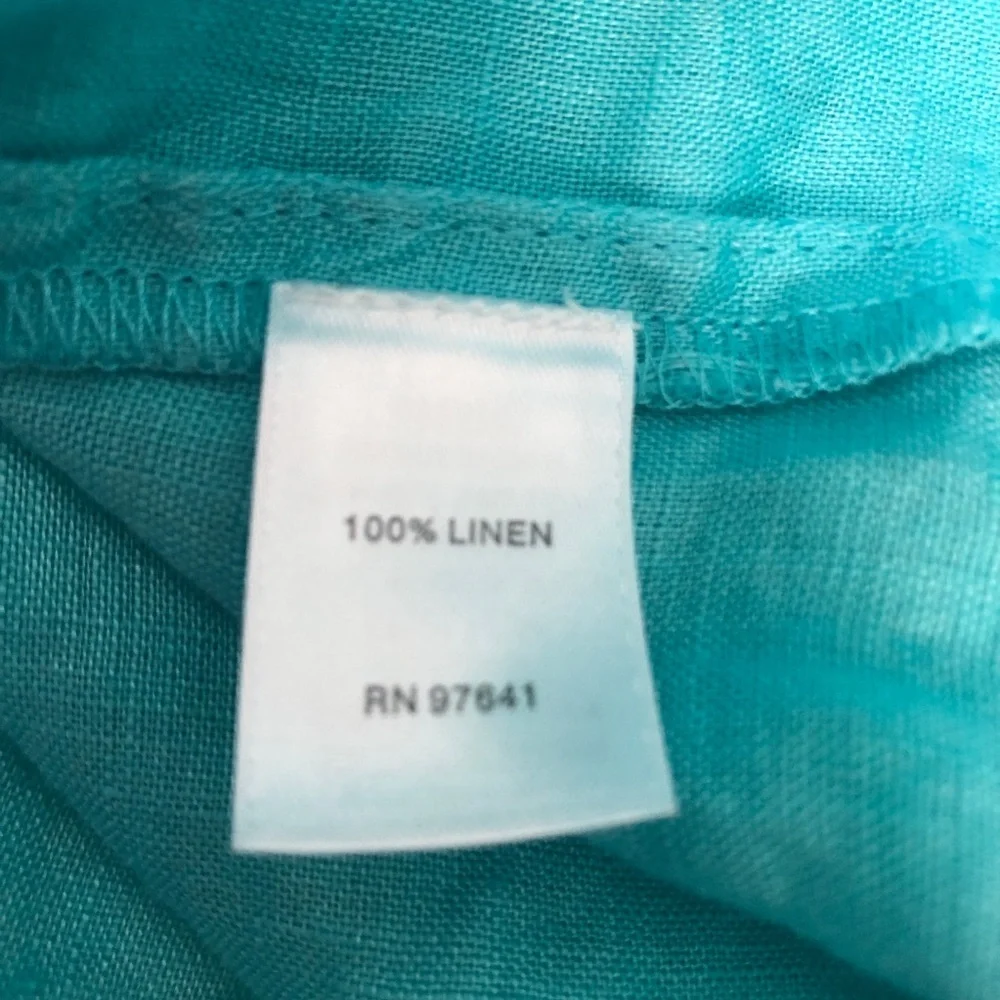 J Jill Love Linen Capri Blue Peplum Back Button Up Tunic Shirt Medium - Picture 7 of 8